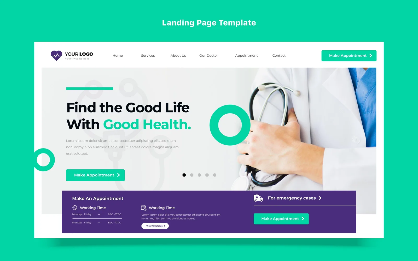 Sağlık hizmeti için hazırlanmış landing page tasarımı